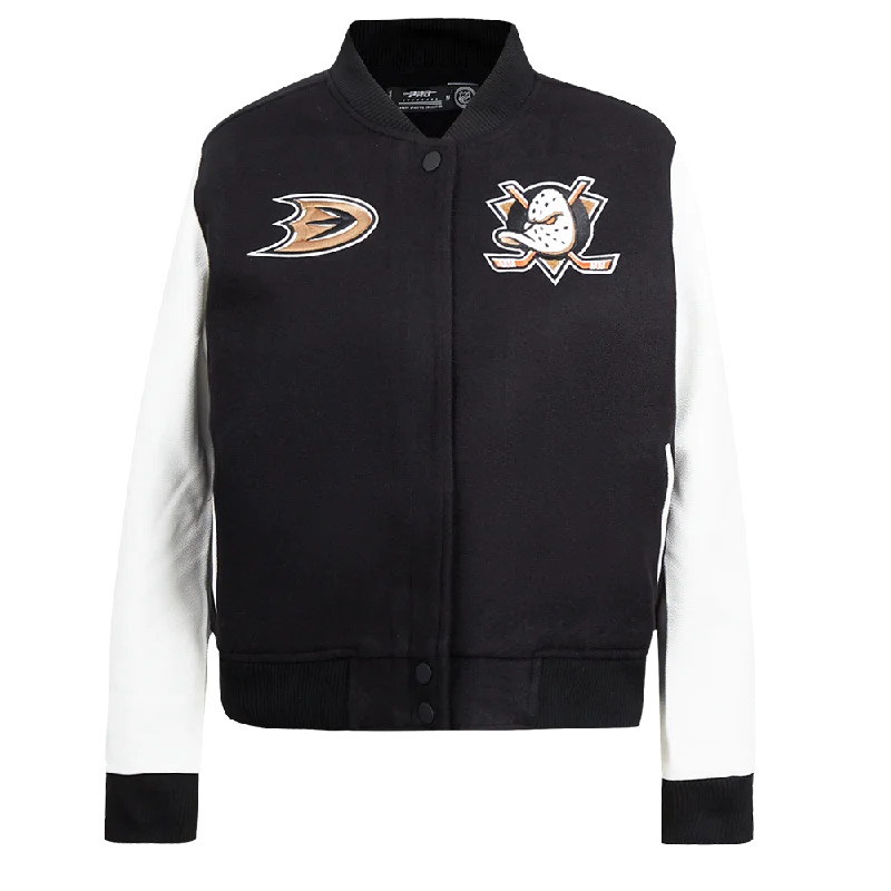 NHL ANAHEIM DUCKS CLASSIC WOMEN'S WOOL VARSITY JACKET (BLACK/WHITE) Tough Women's Military - inspired
