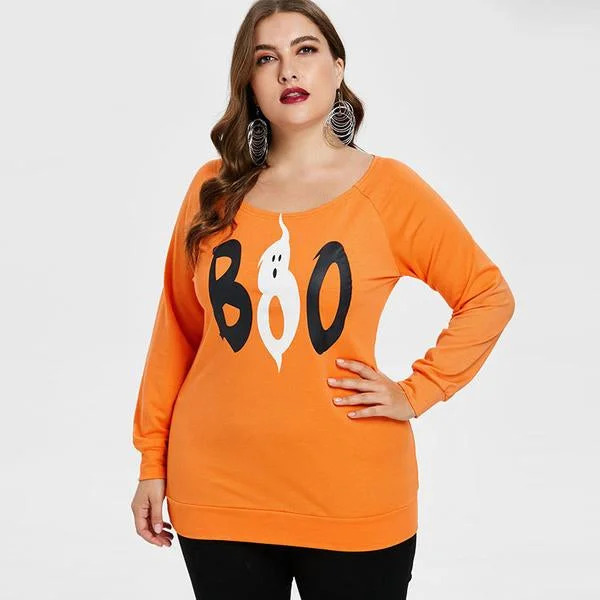 ANALUKE Halloween Letter Print Women Tops Long Sleeve T-Shirt