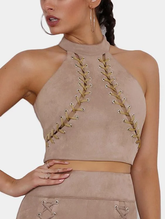 Custom Halter Lace-Up Sleeveless Pink Camis Gym