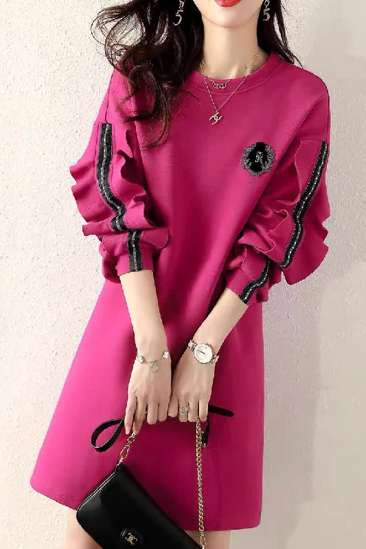 Rose Sweatshirt Dress W/ Ruffle