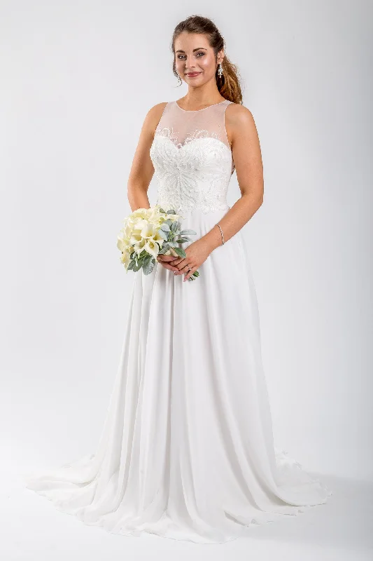 *NEW* Chiffon A-Line Skirt with Illusion High Neckline and Beaded Bodice - #1082 Rugged Women's Outdoor 