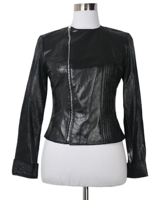 Christian Dior Black Leather Jacket sz 6 Traditional Women's Wool
