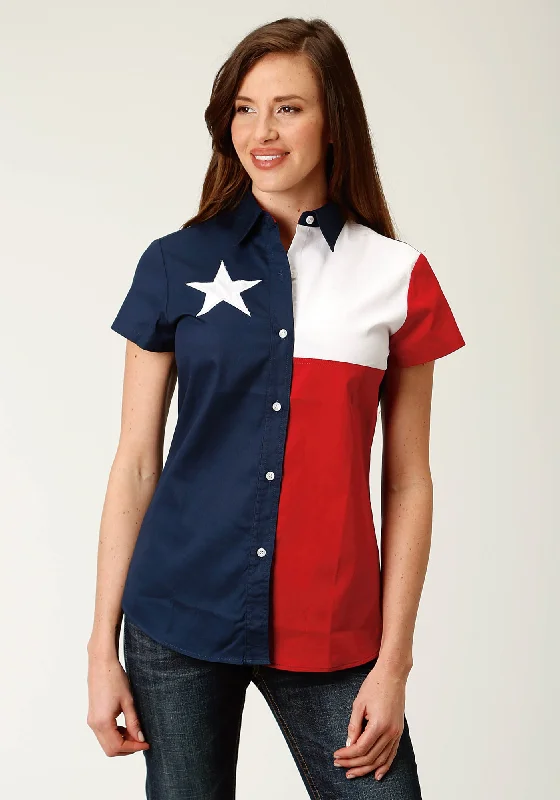 Roper Womens Red/Blue 100% Cotton Texas Flag BD S/S Shirt Compression