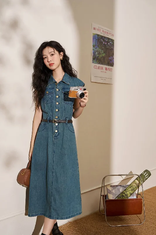 Maxi Denim Dress for Women Vacation
