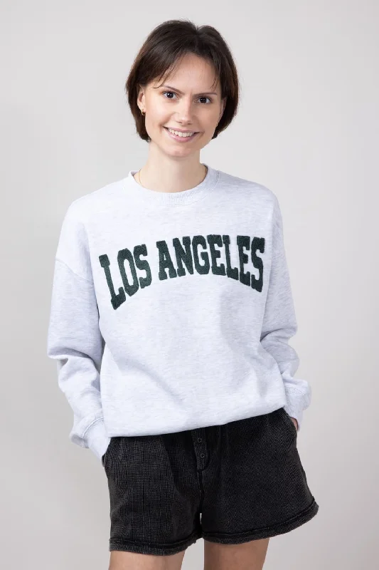 1897 Active Chenille Patch Los Angeles Fleece Crewneck for Women in Ice Grey | GT815-ICEGREY Minimalist Women's Casual 1897 Active Chenille Patch Los Angeles Fleece Crewneck for Women in Ice Grey | GT815-ICEGREY Minimalist Women's Casual
