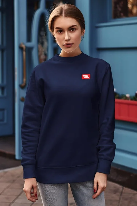 Designer Sweatshirts for Women Gymate Red logo Navy [Chest] Relaxed Women's 