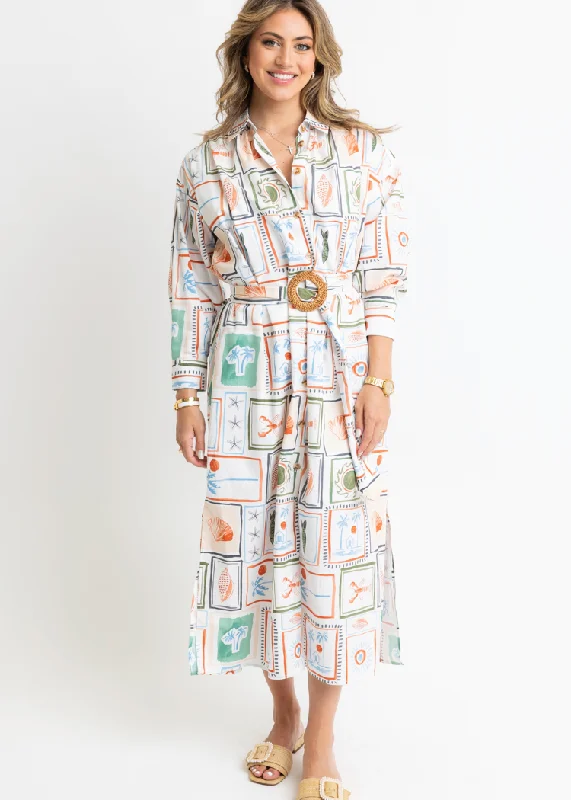 Karlie Capri Travel Print Shirt Dress Monochromatic Office Style