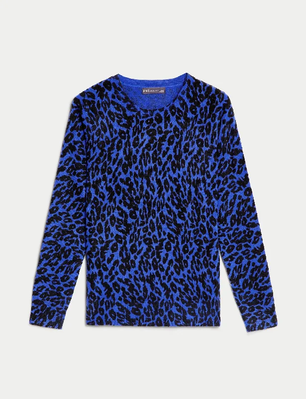 Supersoft Animal Print Crew Neck Jumper Sleek Women's Metallic