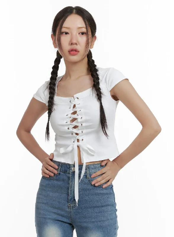Lace Up Crop Top OL402 Youthful Women's Anime - inspired