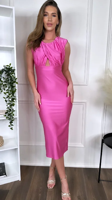 Starla Pink Ruched Cut Out Midi Dress Australian Beach