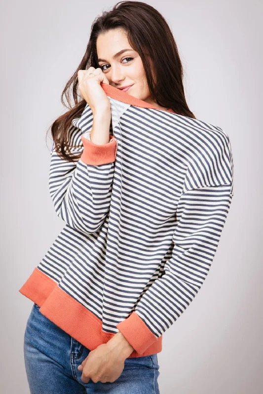 Striped Oversized Sweatshirt for Women in Charcoal | 19812-CHARCOAL Youthful Women's Anime - inspired Striped Oversized Sweatshirt for Women in Charcoal | 19812-CHARCOAL Youthful Women's Anime - inspired