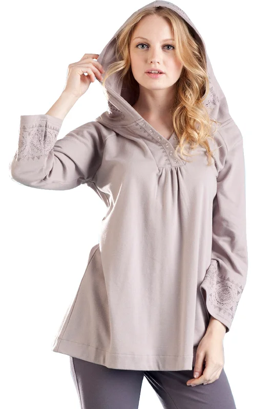 La Cera Embroidered Hooded Tunic Luxurious Women's High -  end