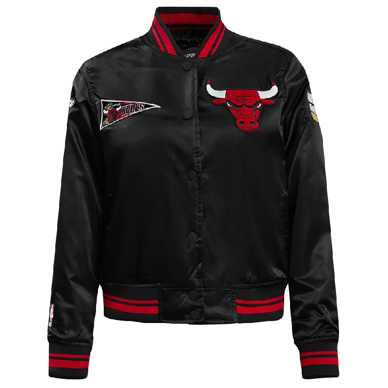 NBA CHICAGO BULLS RETRO CLASSIC WOMEN'S RIB SATIN JACKET (BLACK/RED) Cozy Women's Sherpa - lined NBA CHICAGO BULLS RETRO CLASSIC WOMEN'S RIB SATIN JACKET (BLACK/RED) Cozy Women's Sherpa - lined