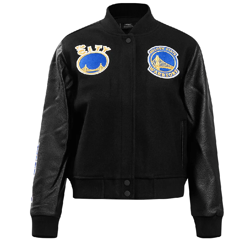 NBA GOLDEN STATE WARRIORS CLASSIC WOOL WOMEN'S VARSITY JACKET (JET BLACK) Sleek Women's Metallic