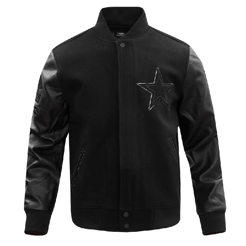 NFL DALLAS COWBOYS TRIPLE BLACK WOOL MEN'S VARSITY JACKET (BLACK) Cashmere