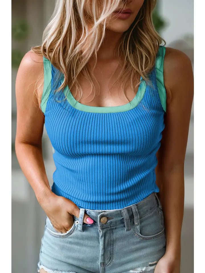 Casual Ribbed Tank - Blue European