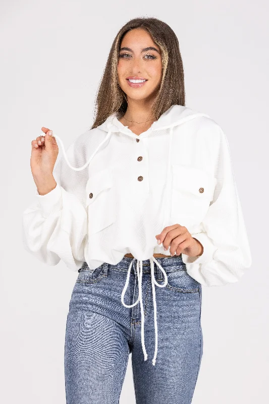 Cloud Watching Women's Half Button Up Cinch Waist Hoodie