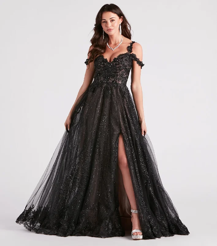 Adele Lace Glitter Cold Shoulder Ball Gown