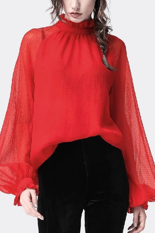 Red Batwing Sleeve Blouse