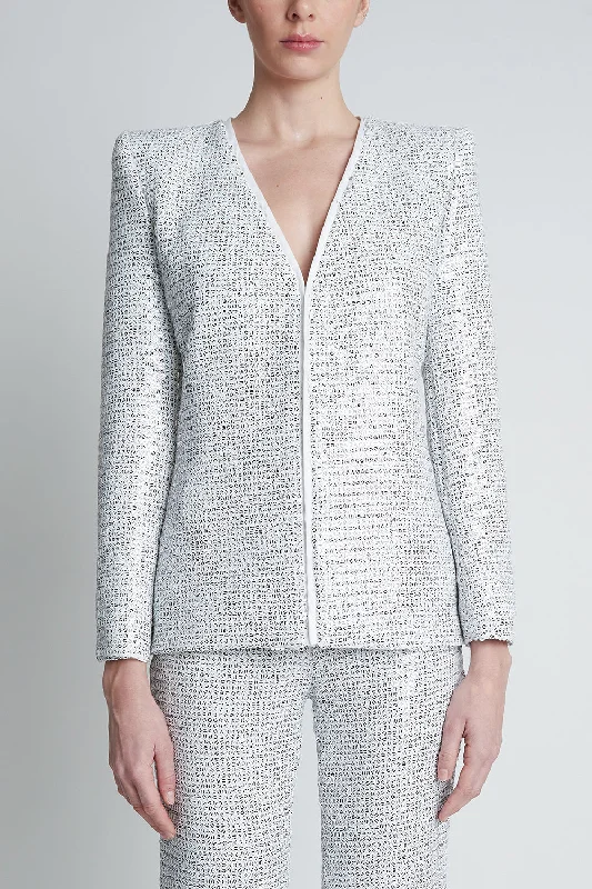 Blazer lentejuela blanca sin solapa Trendy Women's Oversized