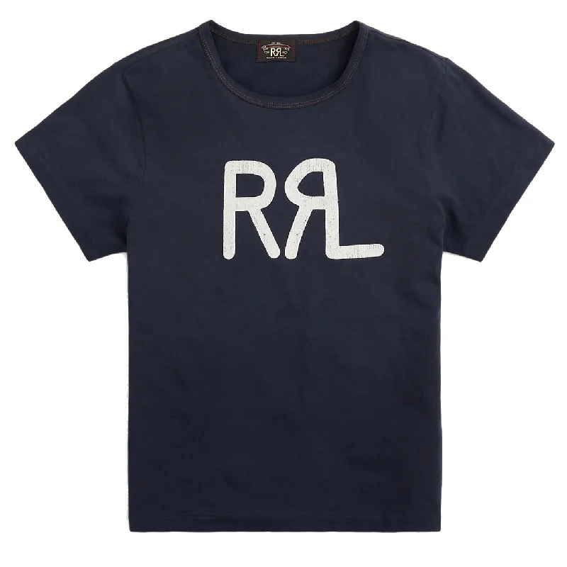 RRL by Ralph Lauren Logo Cotton Jersey T-Shirt Navy / White Monochromatic Office Style