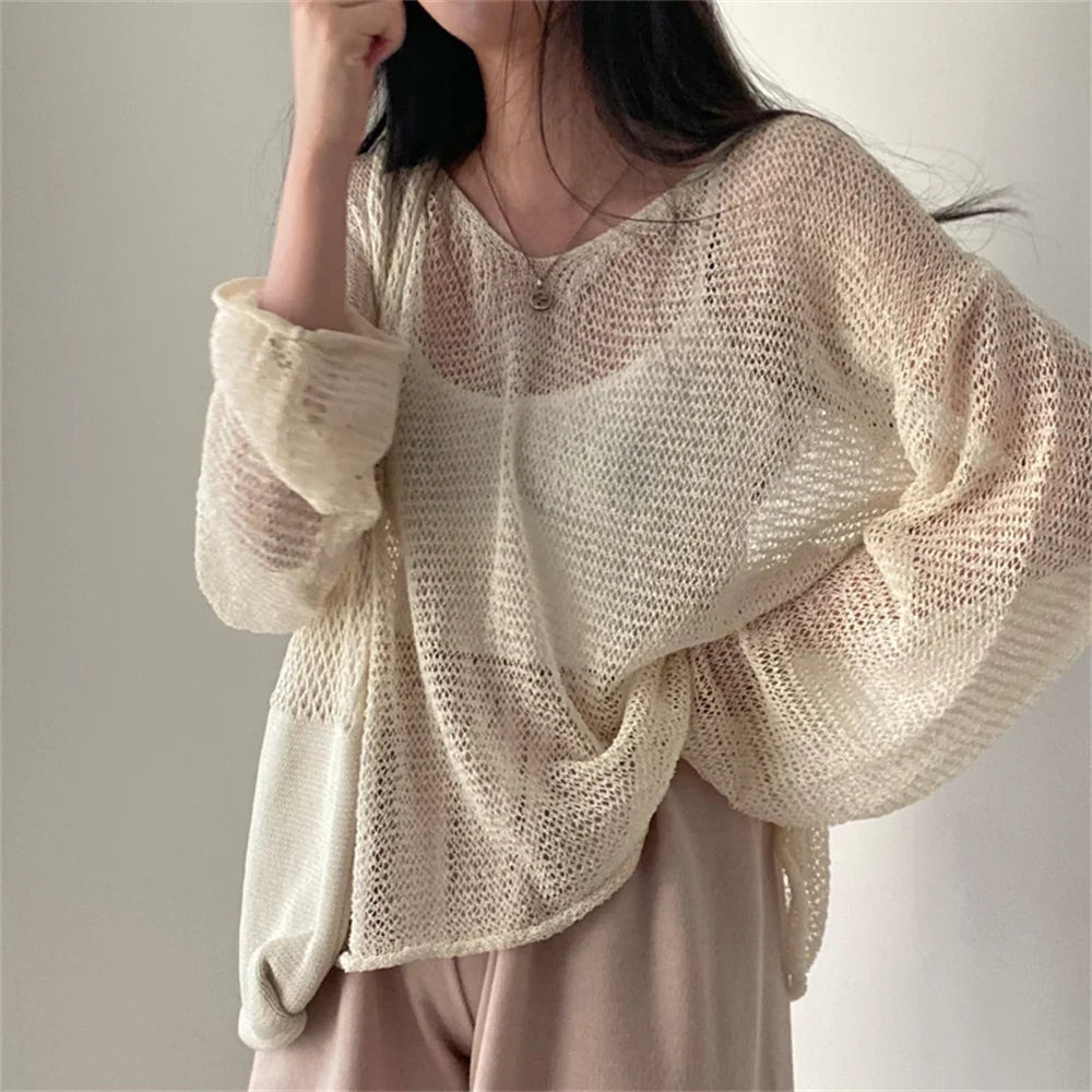 Oversized Soft Mesh Vintage Style Sweater