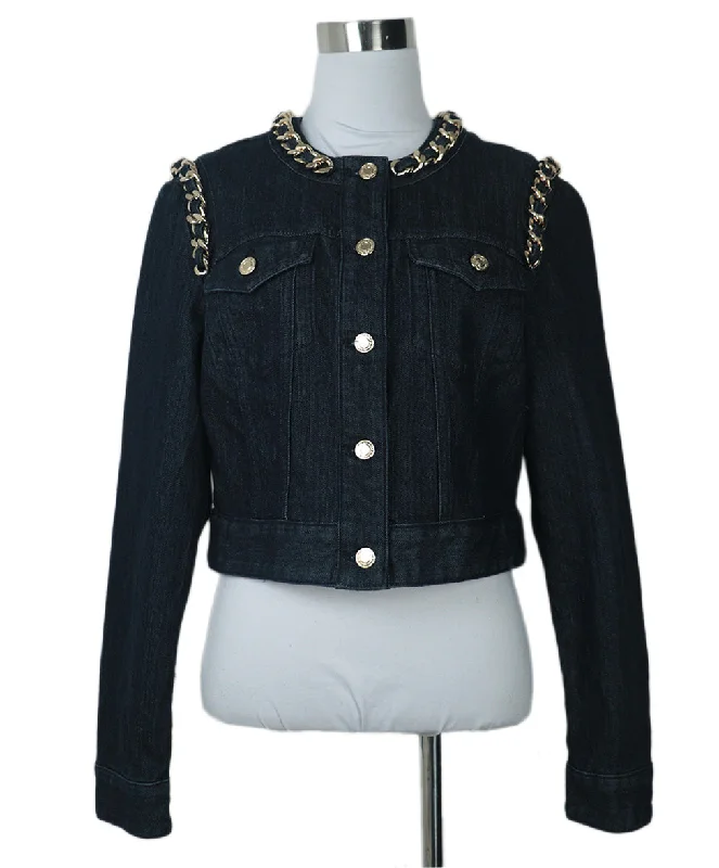 Michael Kors Denim Jacket w/ Gold Chain Trim sz 8 Sophisticated Women's 