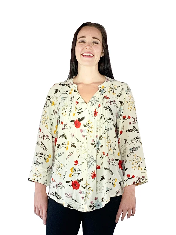 Pleat Front Printed Rayon Top Cool Women's Distressed