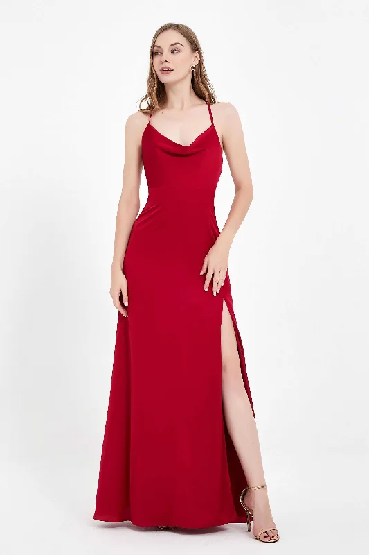 Cowl Neck Lace up Back Satin Long Dress Bold Women's Animal Print