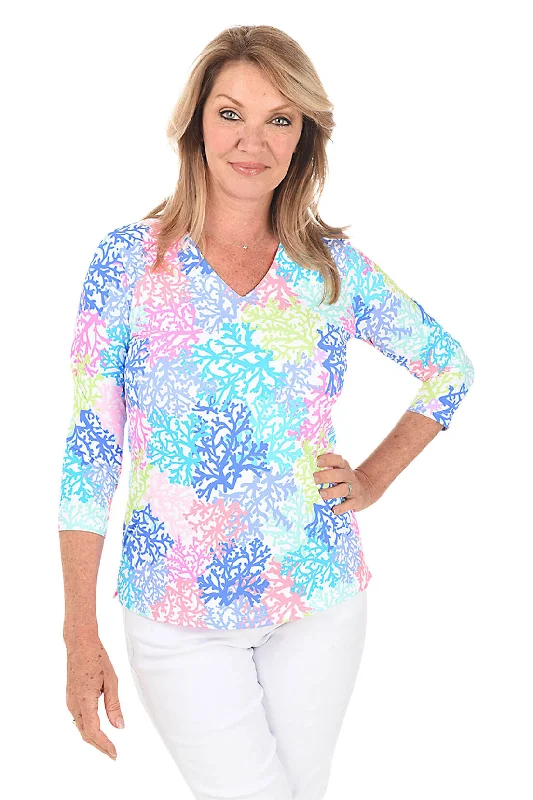 Neon Coral Classic UPF50+ V-Neck Top