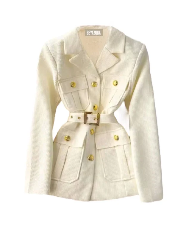 Double Breasted Gold Buttoned Blazer Coat Dynamic Women's High - energy