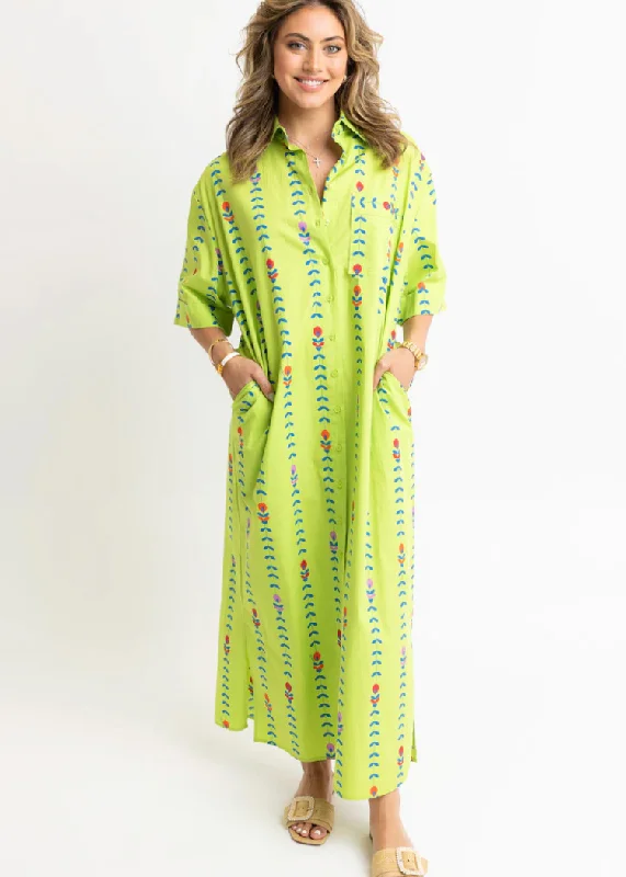 Karlie Vine Print Shirt Dress-Lime Vacation
