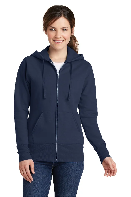 Port & Company Womens Core Pill Resistant Fleece Full Zip Hooded Sweatshirt Hoodie w/ Pockets - Navy Blue Athletic Women's High - Port & Company Womens Core Pill Resistant Fleece Full Zip Hooded Sweatshirt Hoodie w/ Pockets - Navy Blue Athletic Women's High -
