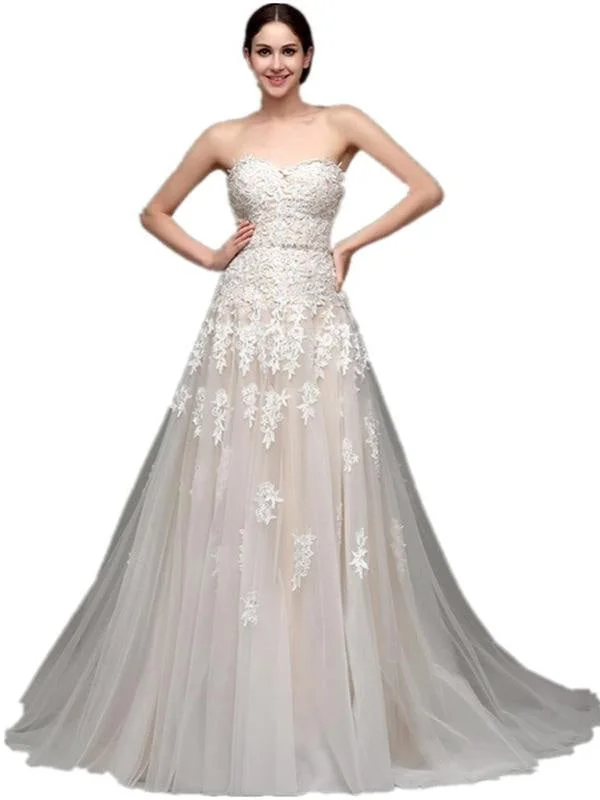 Cheap Sweetheart Lace Appliques A-Line Wedding Dresses