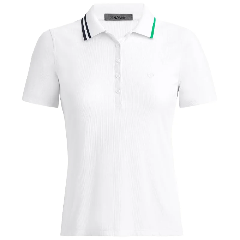 Womens Contrast Collar Rib Tech Nylon Polo Snow - AW24 Relaxed Women's 
