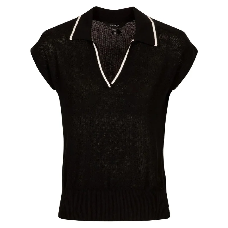 Womens Stella Recycled Sweater SL Knit Polo Black/Snow White - SS25 Practical Women's Quick - dry Womens Stella Recycled Sweater SL Knit Polo Black/Snow White - SS25 Practical Women's Quick - dry