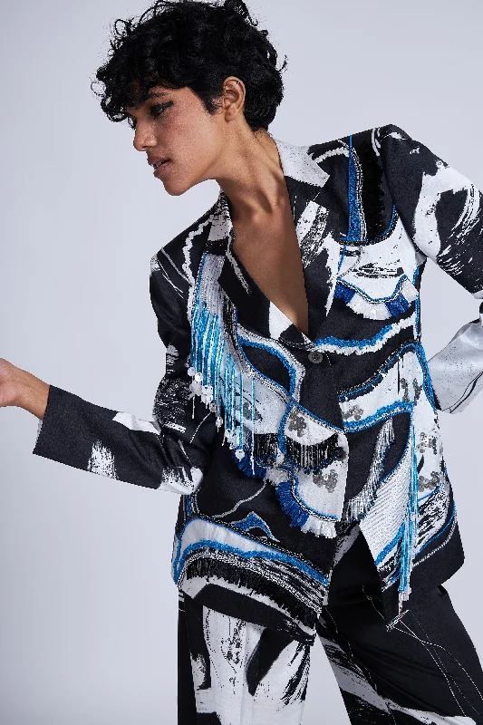 Tazaki Embroidered Blazer Stylish Women's Tropical 