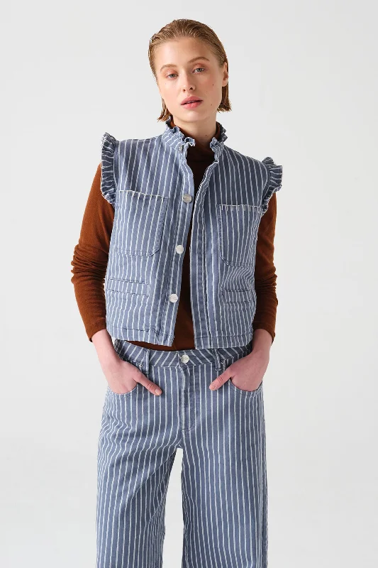 Pablo Vest in Washed Denim Wide Stripe Trendy Women's 