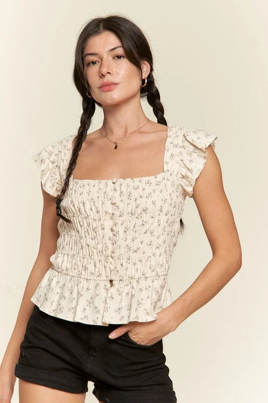 Floral print ruffled top Trendy Women's 
