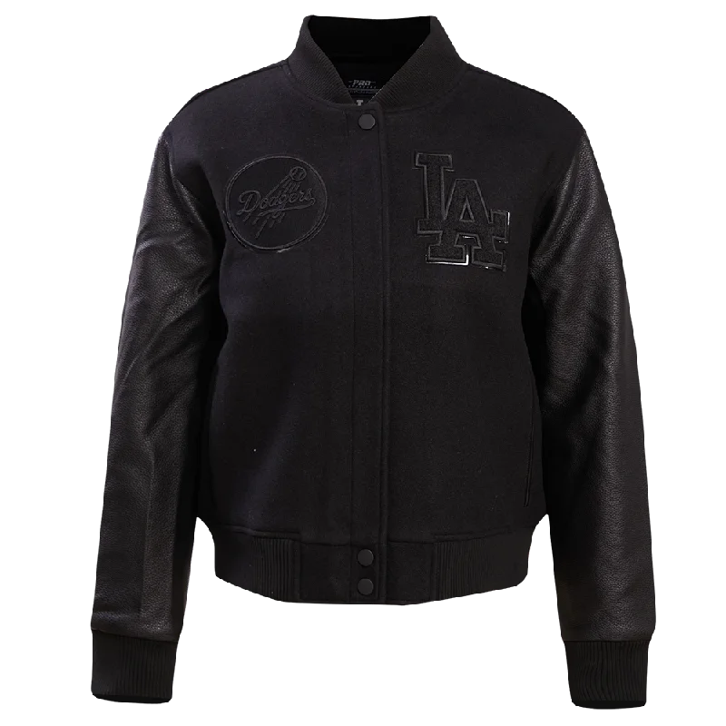 MLB LOS ANGELES DODGERS TRIPLE BLACK WOOL WOMEN'S VARSITY JACKET (TRIPLE BLACK) French MLB LOS ANGELES DODGERS TRIPLE BLACK WOOL WOMEN'S VARSITY JACKET (TRIPLE BLACK) French