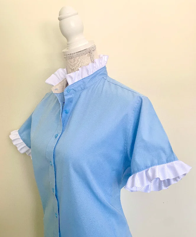 SALE - Jane Sky Blue Short Sleeve Ruffle Shirt (J03) **FINAL SALE** Preppy Women's College SALE - Jane Sky Blue Short Sleeve Ruffle Shirt (J03) **FINAL SALE** Preppy Women's College