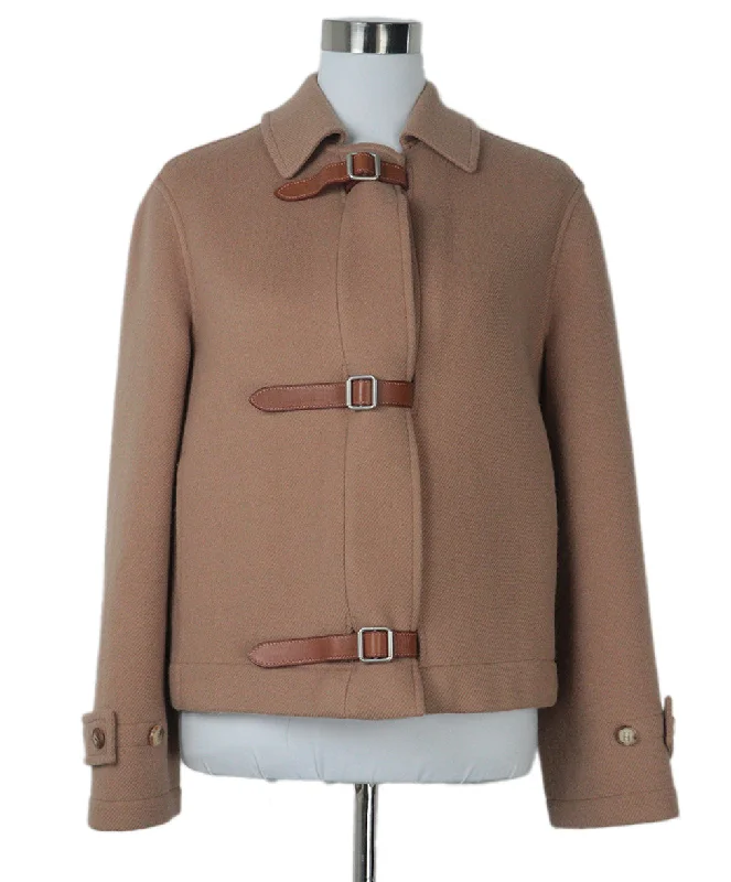 Hermes Tan Wool & Cashmere Jacket sz 8 Compression