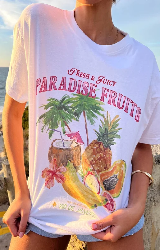 Beginning Paradise Fruits White Tee Sharp Women's Italian