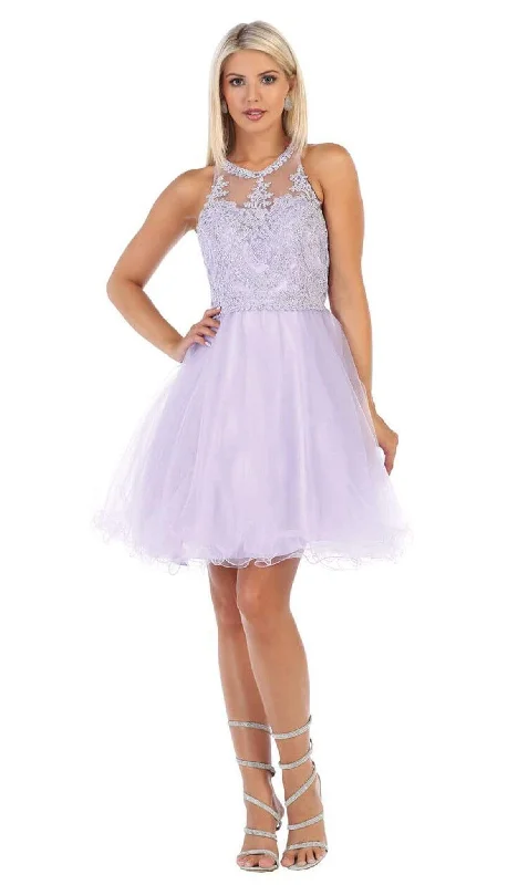 May Queen - MQ1643 Lace Applique Jewel Neck Sleeveless Cocktail Dress Tough Women's Military - inspired May Queen - MQ1643 Lace Applique Jewel Neck Sleeveless Cocktail Dress Tough Women's Military - inspired