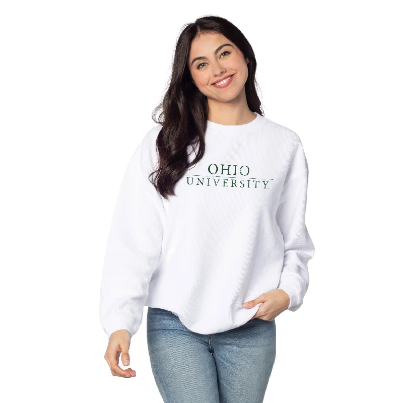 Ohio Bobcats Women's Chicka-D Distressed Corded Crew Laid - back Women's Vibe