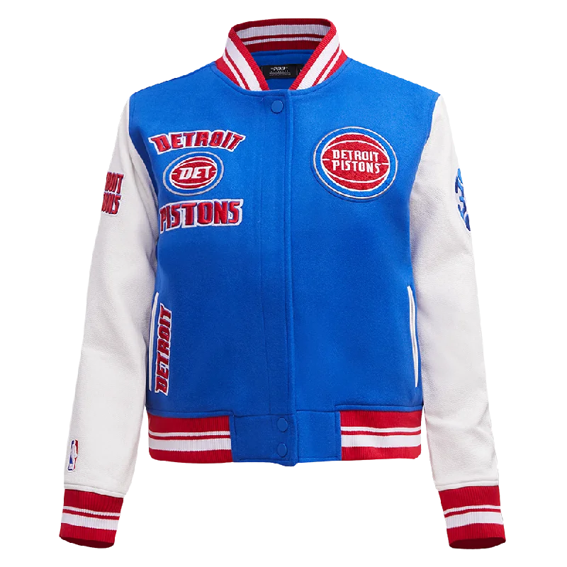 NBA DETROIT PISTONS RETRO CLASSIC WOMEN'S RIB WOOL VARSITY JACKET (ROYAL BLUE/RED) purpose