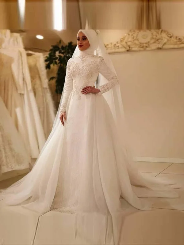 Modest Long Sleeves High Neck A-line Wedding Dresses