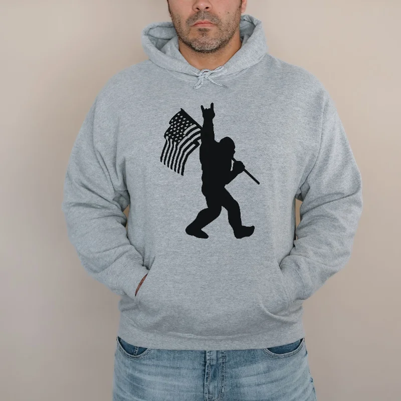 Patriotic Bigfoot Sweatshirt - Sasquatch Carrying American Flag Hoodie *UNISEX FIT*