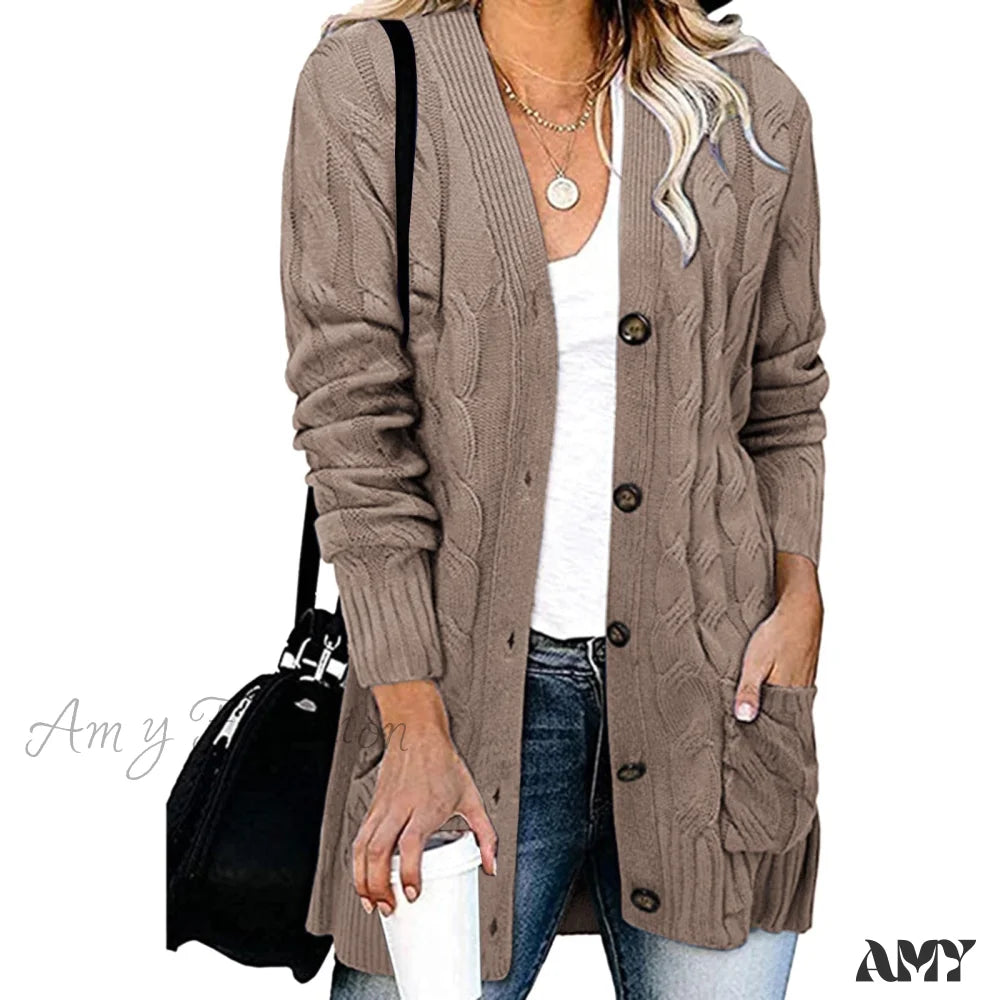 Amy Fashion - Autumn Solid Color Knitted Cardigan Cardigans