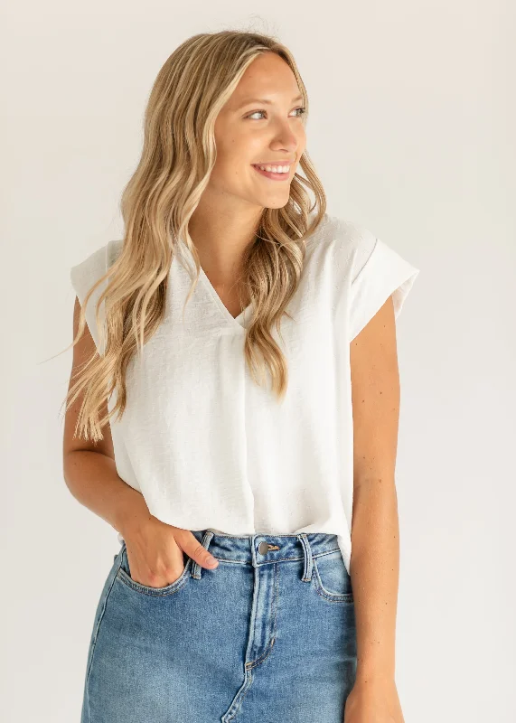 Madison V-Neck Short Sleeve Flowy Top - FINAL SALE Artistic Women's Hand - painted